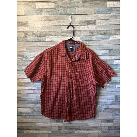 Mens Tommy jeans flannel button Up shirt Orange size Large - Picture 2 of 3